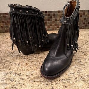 Black Leather Lucchese Ankle Boots